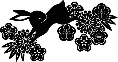 うさぎと和柄のシルエットイラスト