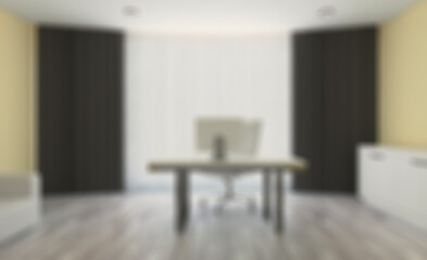 Elegant office interior. Mixed media. 3D rendering.. Abstract blur phototography.