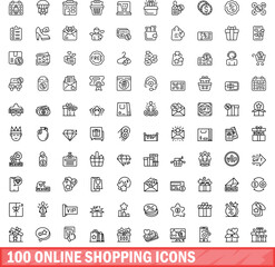 100 online shopping icons set. Outline illustration of 100 online shopping icons vector set isolated on white background