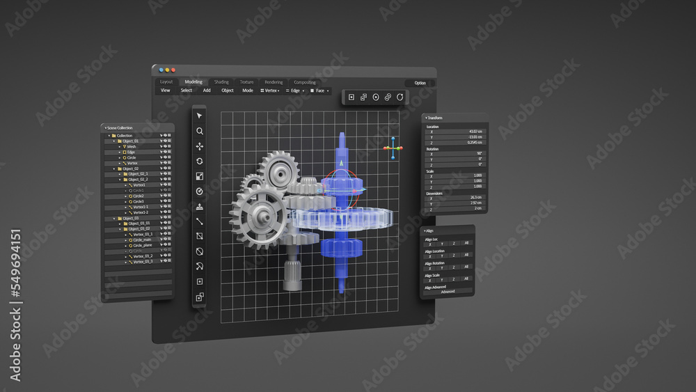 Leinwandbilder Engineering designer design 3D CAD software program Industrial engine model mechanical dimensional digital manufacturing factory engineer computer screen. 3d rendering.
