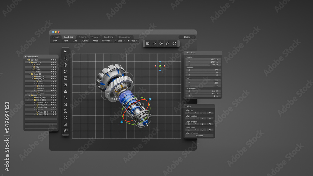 Leinwandbilder Engineering designer design 3D CAD software program Industrial engine model mechanical dimensional digital manufacturing factory engineer computer screen. 3d rendering.