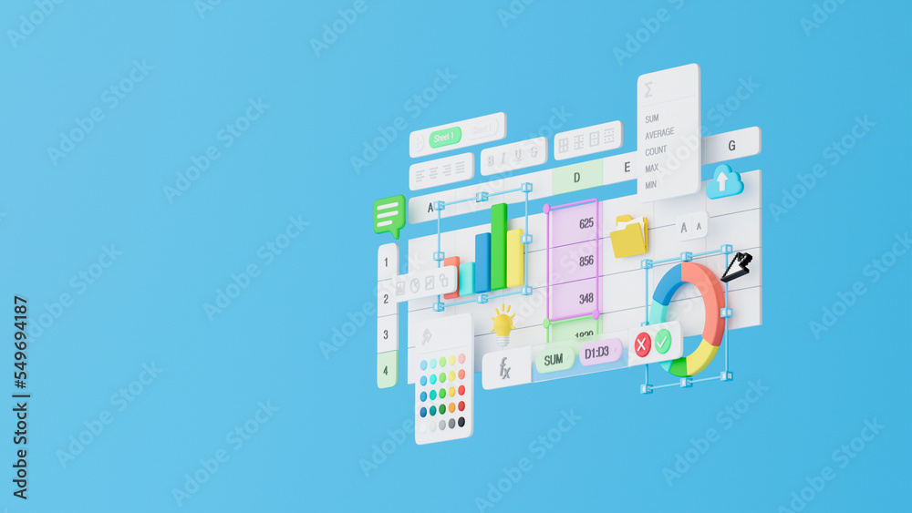 Poster spreadsheets graphs charts table data business financial report analysis screen software accounting 