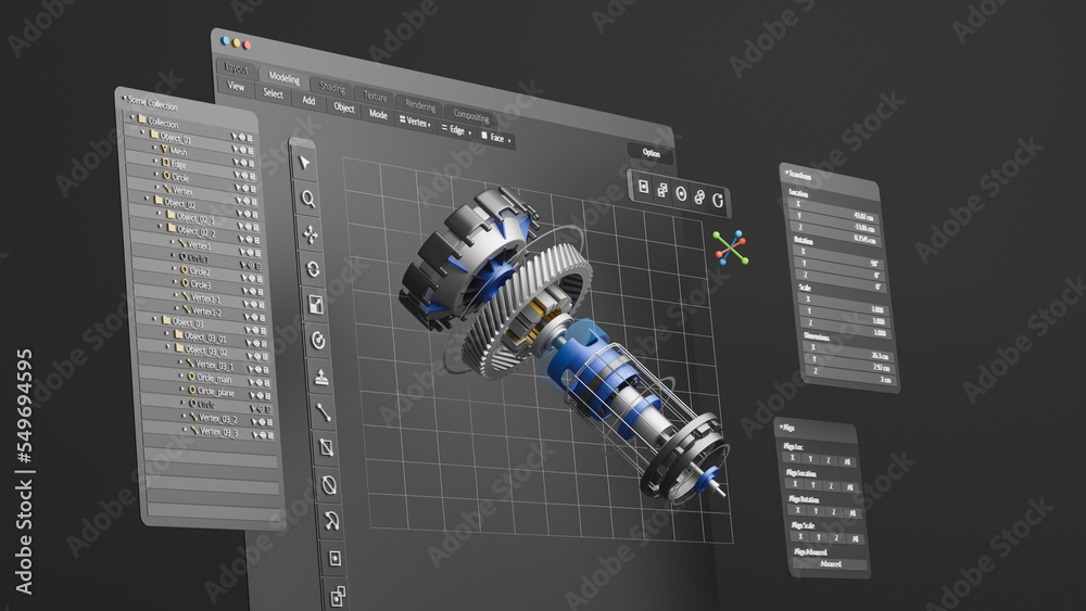 Leinwandbilder Engineering designer design 3D CAD software program Industrial engine model mechanical dimensional digital manufacturing factory engineer computer screen. 3d rendering.