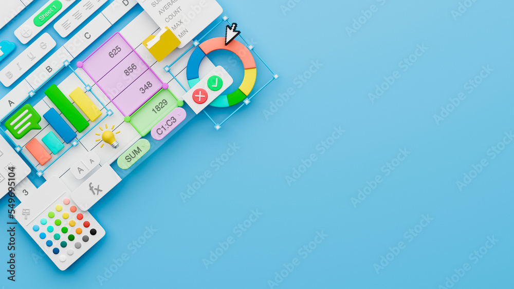 Poster spreadsheets graphs charts table data business financial report analysis screen software accounting 