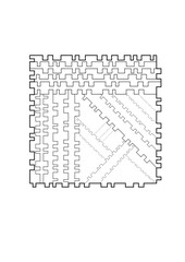 Carré avec des lignes dentelées sur tous les côté du carré, fessant pensé à une carte de circuit-imprimé (carte électronique) avec de petits carrés et des rectangle spéciaux à l'intérieur vide.