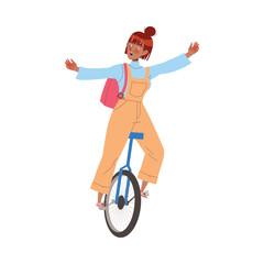 Female Student Character Riding Monocycle with Backpack Learning Vector Illustration © Happypictures
