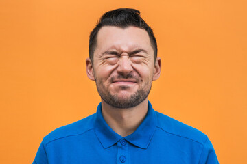 Portrait of the guy. People emotions. Mock up copy space