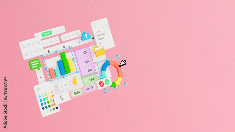 Poster spreadsheets graphs charts table data business financial report analysis screen software accounting 