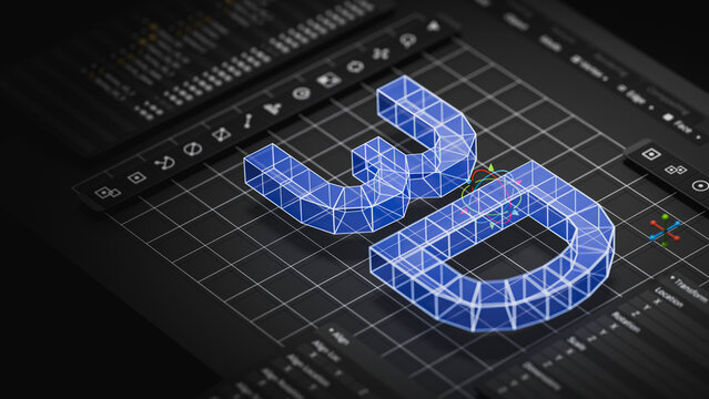 Engineering designer design 3D CAD software program Industrial engine model mechanical dimensional digital manufacturing factory engineer computer screen. 3d rendering.