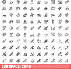 100 space icons set. Outline illustration of 100 space icons vector set isolated on white background
