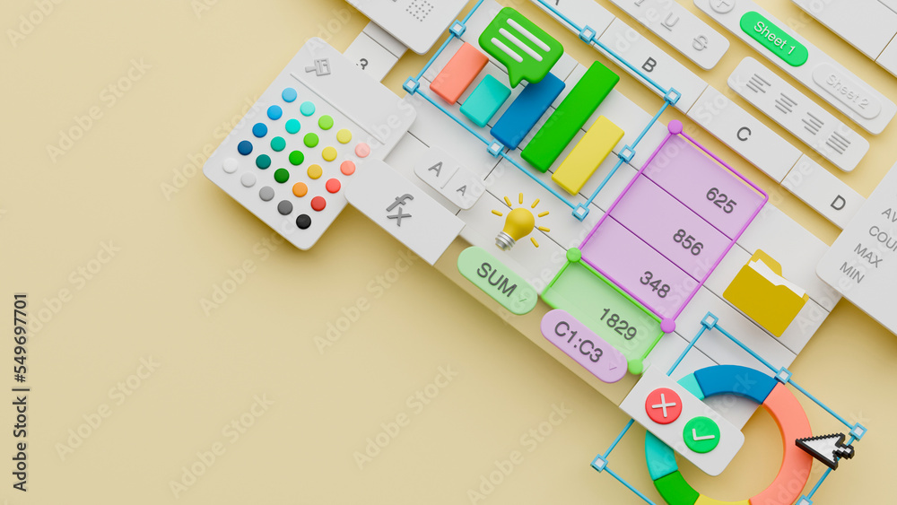 Poster spreadsheets graphs charts table data business financial report analysis screen software accounting 