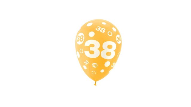 38 Years Old. Birthday Celebration Balloon. Loop Animation. With Green Screen and Alpha Matte Channel.