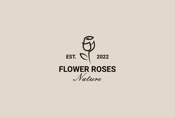 Vintage Style Rose Flower Logo Design Template