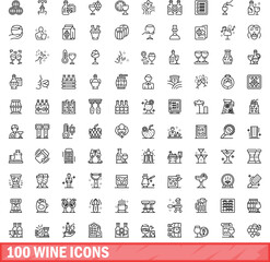 100 wine icons set. Outline illustration of 100 wine icons vector set isolated on white background