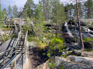 Harsprångsfallet, ehemaliger Wasserfall am Wasserkraftwerk Harsprånget - obrazy, fototapety, plakaty