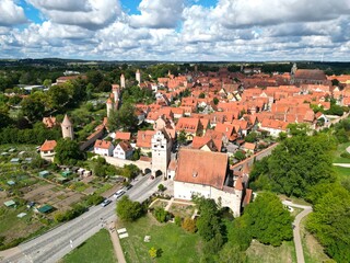 Obraz premium Segringer Gate Dinkelsbuhl town in &nbsp;Bavaria, southern Germany drone aerial view