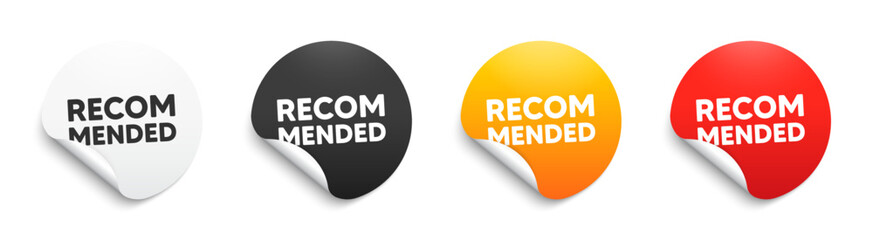 Recommended text tag. Round sticker badge with offer. Best deal offer. Sale promotion element. Paper label banner. Recommended tag adhesive tag. Vector