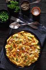 Tuna Mornay in baking dish, top view