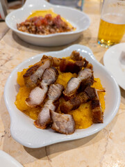 Cholesterol, Gourmet, Typical Spanish dish called torreznos, consisting of deep-fried pork skin and savory fried crust