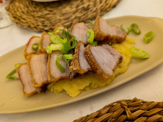 Gourmet, Typical Spanish dish called torreznos, consisting of deep-fried pork skin and savory fried crust