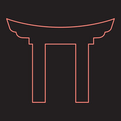 Neon chinese gate red color vector illustration image flat style