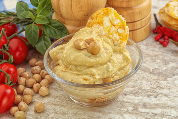 Natural organic chickpea hummus with olive oil