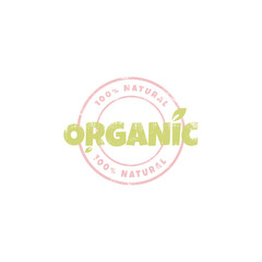 Organic, natural and eco friendly products sticker, label, badge and logo with grunge effect. Ecology icon. Vector illustration