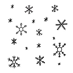 Hand drawn doodle sketch style vector illustration set of snowflakes. Isolated on white background.