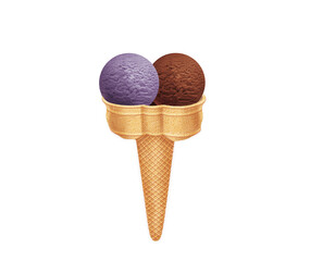 glace, cône, dessert, crème glacée, trois, deux boules, cornet, été, aliment, froid, blanc, gaufres, rafraîchissement, sucre, délicieux, coloré