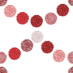 Vector Seamless pompom pattern, christmas color red, pink on white background. Minimalist pattern, repeating garland. Holiday pattern perfect for gift wrap or fabric. Decorative elements pure. - obrazy, fototapety, plakaty