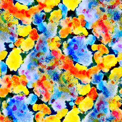 Watercolor abstract seamless pattern. Creative texture with bright abstract hand drawn elements. Abstract colorful print.	