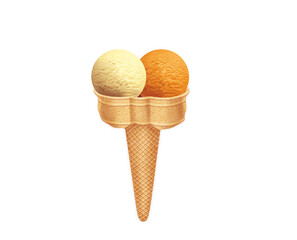 glace, cône, dessert, crème glacée, deux, boules, cornet, été, aliment, froid, blanc, dessert, gaufres, rafraîchissement, sucre, délicieux, coloré 