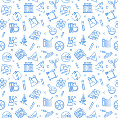 Chemistry and Science lineear seamless pattern - Chemical vector background