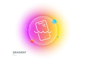 Smartphone waterproof line icon. Gradient blur button with glassmorphism. Phone sign. Mobile device symbol. Transparent glass design. Smartphone waterproof line icon. Vector