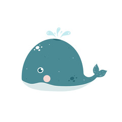 Little cute blue sea whale. Vector illustration
