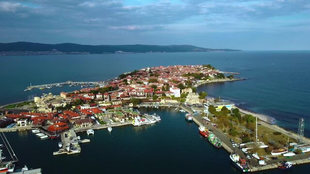 Aerial view of the town of Nessebar in Bulgaria. 