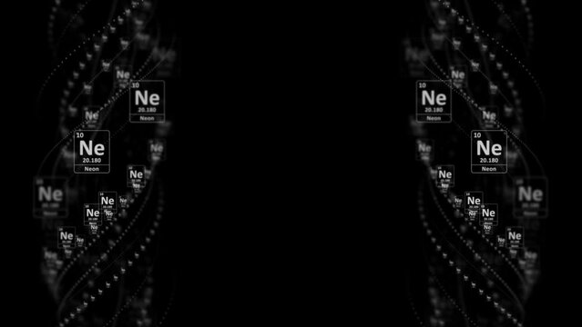 NEON Molecule Symbol, Chemistry Periodic Table, Animation, Background, Rendering, Loop
