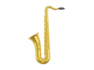 Fototapeta na wymiar Saxophone gold metal, musical instrument. 3d rendering. Icon on white background.