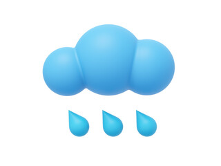 Fototapeta na wymiar Blue cartoon cloud with rain. 3D rendering. Icon on white background.