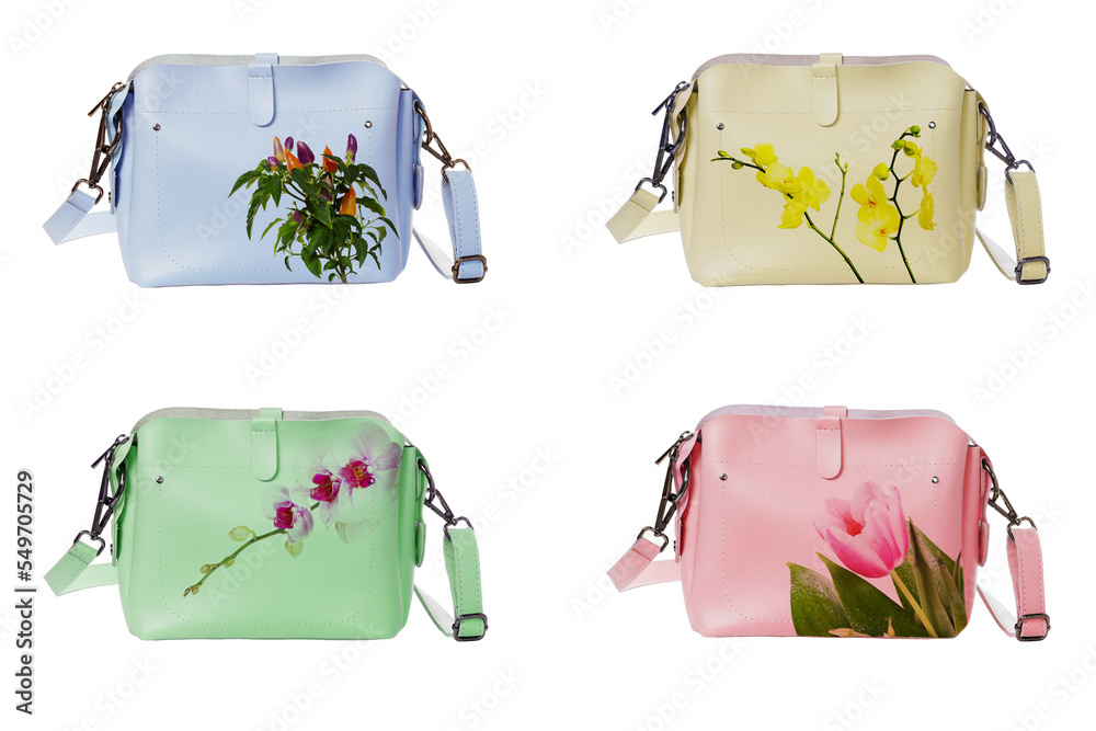 Sticker Youth handbags of different colors decorated with flowers