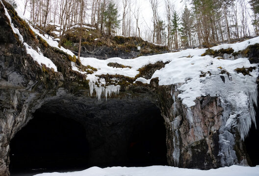 Marble quarry in Ruskeala. Karelia. Russia. Ruskeala. Underground cave.
