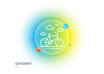 Bike rental line icon. Gradient blur button with glassmorphism. Bicycle rent sign. Hotel service symbol. Transparent glass design. Bike rental line icon. Vector