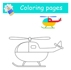 Coloring pages. Cartoon helicopter vector. Illustration for children education. Flat design