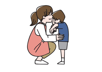 泣く　子供　母親　親子　男の子　慰める　イラスト
