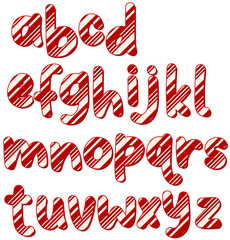 Candy cane sugar cookies ~ lowercase alphabet letters pack of red and white abc's png on a transparent isolated background for Christmas holiday season