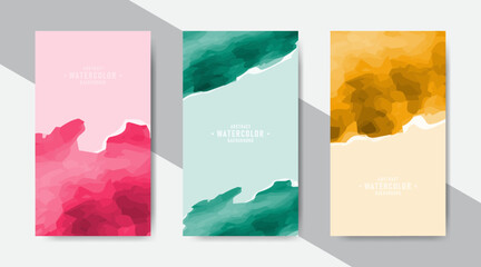 Colorful watercolor stains background design collection for social media template and stories