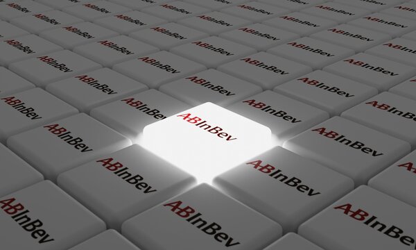 Melitopol, Ukraine - November 21, 2022: AB InBev logo icon isolated on shape of cubes. AB InBev is a multinational beverage and beer company. It is the merger of Belgian Interbrew and Brazilian Ambev