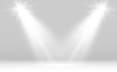 Naklejka premium White scene on with spotlights. Vector illustration. 