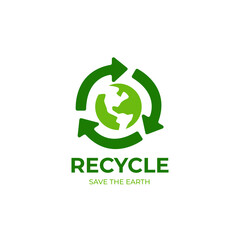 Global recycling logo template. Recycle vector template. Save the world logo idea. Earth day logotype. Sustainable earth logo. Ecology logo 