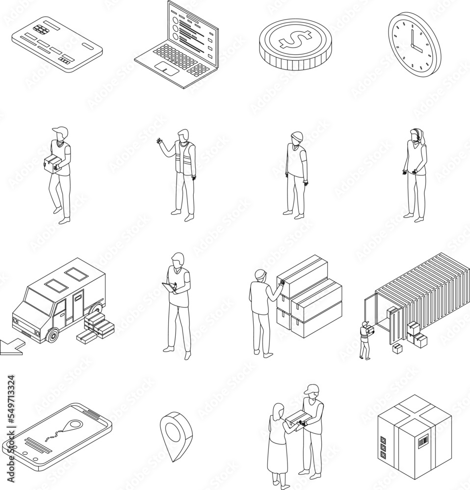 Wall mural Parcel delivery icons set. Isometric set of parcel delivery vector icons outline vector on white background - Wall murals